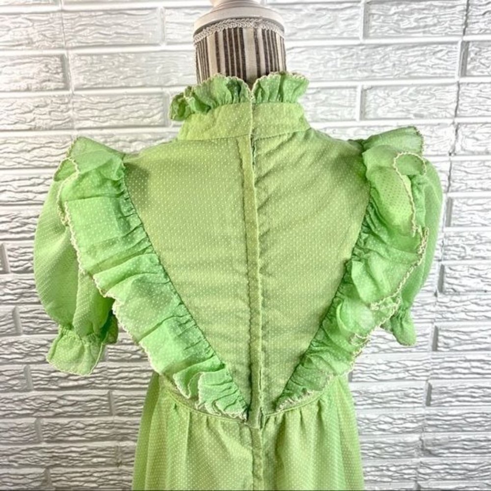 Vintage Green Polka Dot Ruffled Cottagecore Dress Size Small - Picture 9 of 9